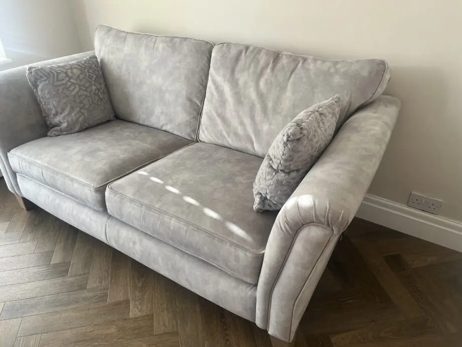 DFS grey Trezze sofa, chair & footstool
