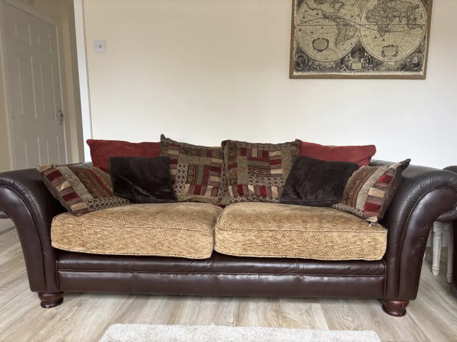 2x 3 seater DFS Perez Sofa with footstool