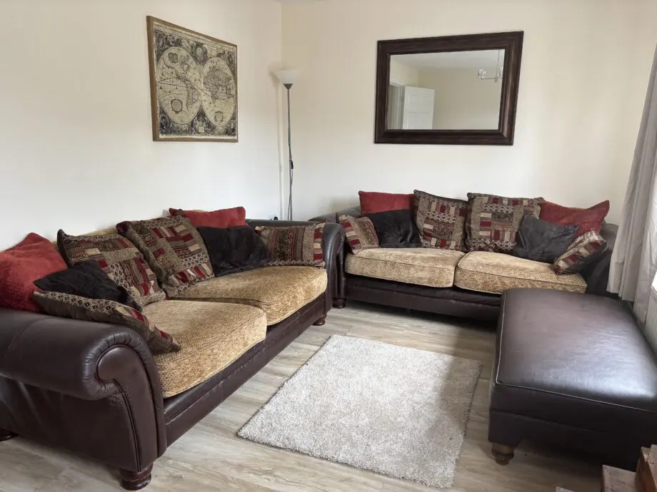2x 3 seater DFS Perez Sofa with footstool