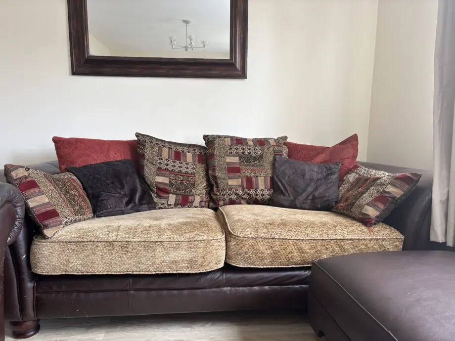 2x 3 seater DFS Perez Sofa with footstool