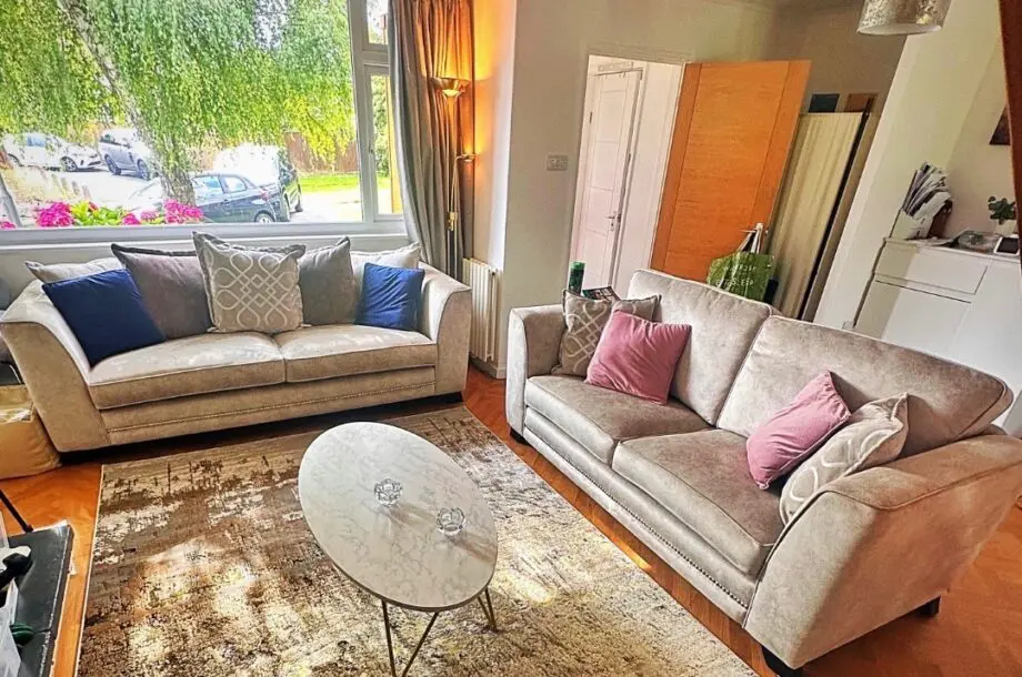 SCS Creme Chrome 3 and 4 seater sofa set