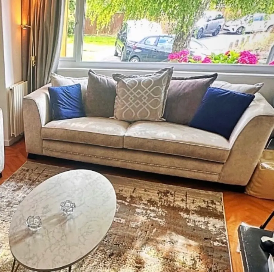 SCS Creme Chrome 3 and 4 seater sofa set