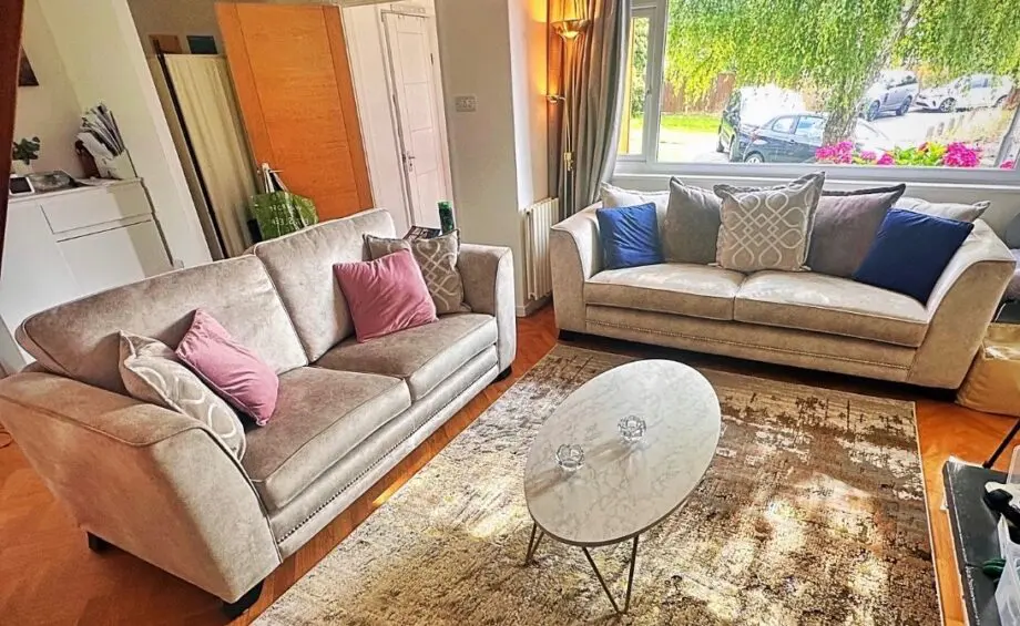SCS Creme Chrome 3 and 4 seater sofa set