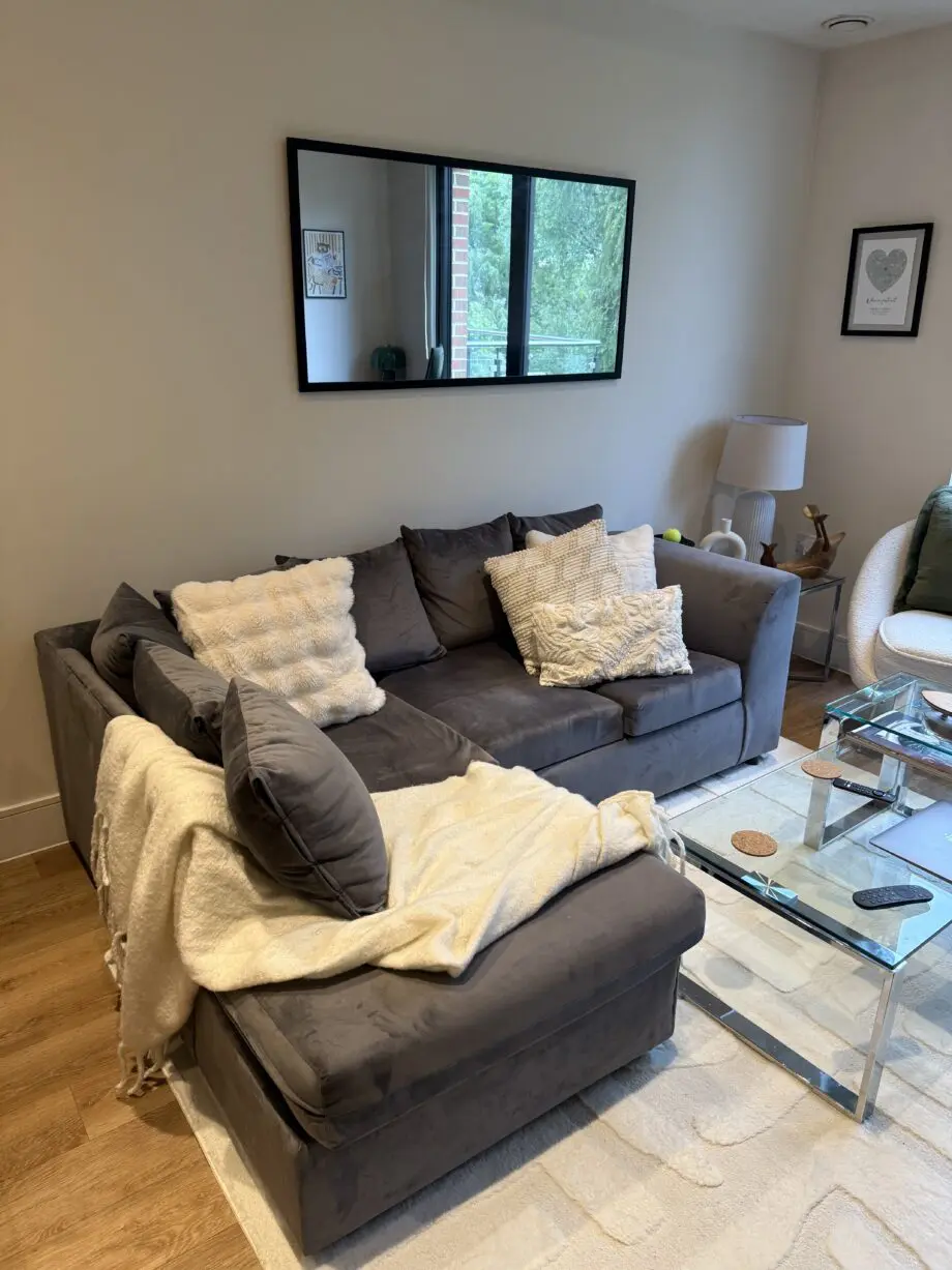 Grey soft suede corner sofa