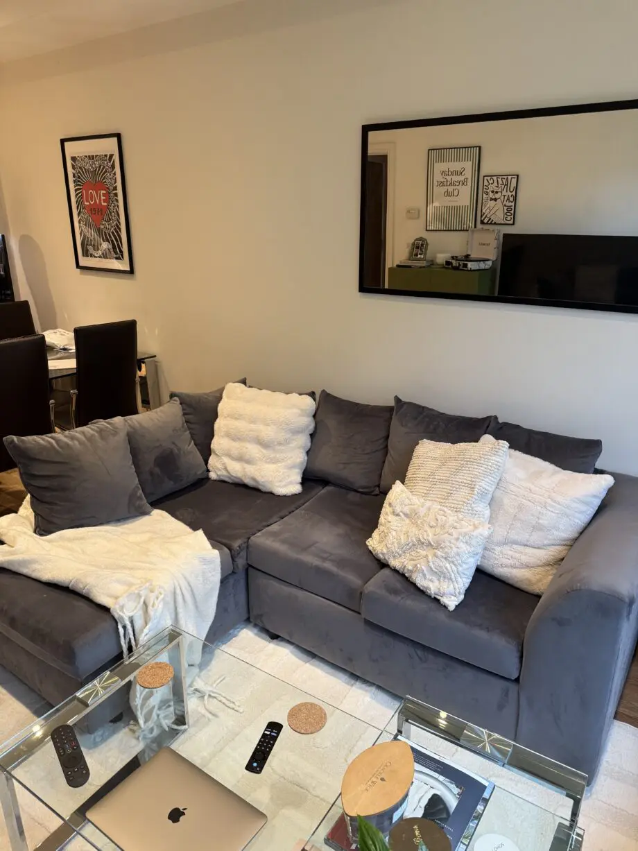 Grey soft suede corner sofa