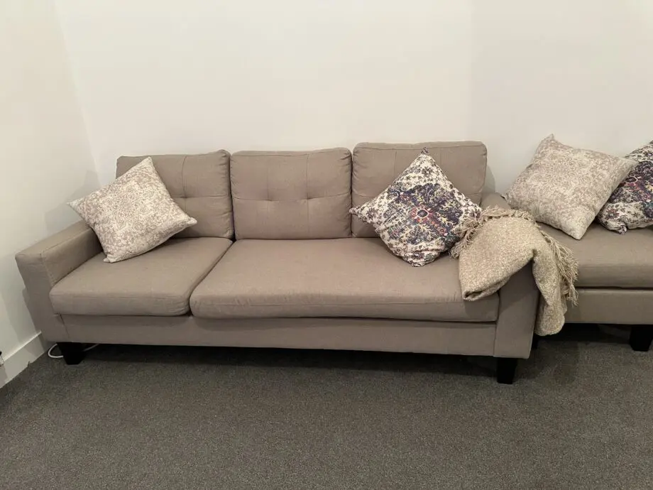 Luna Linen Fabric Reversible Sectional 3 Seater Sofa Cream