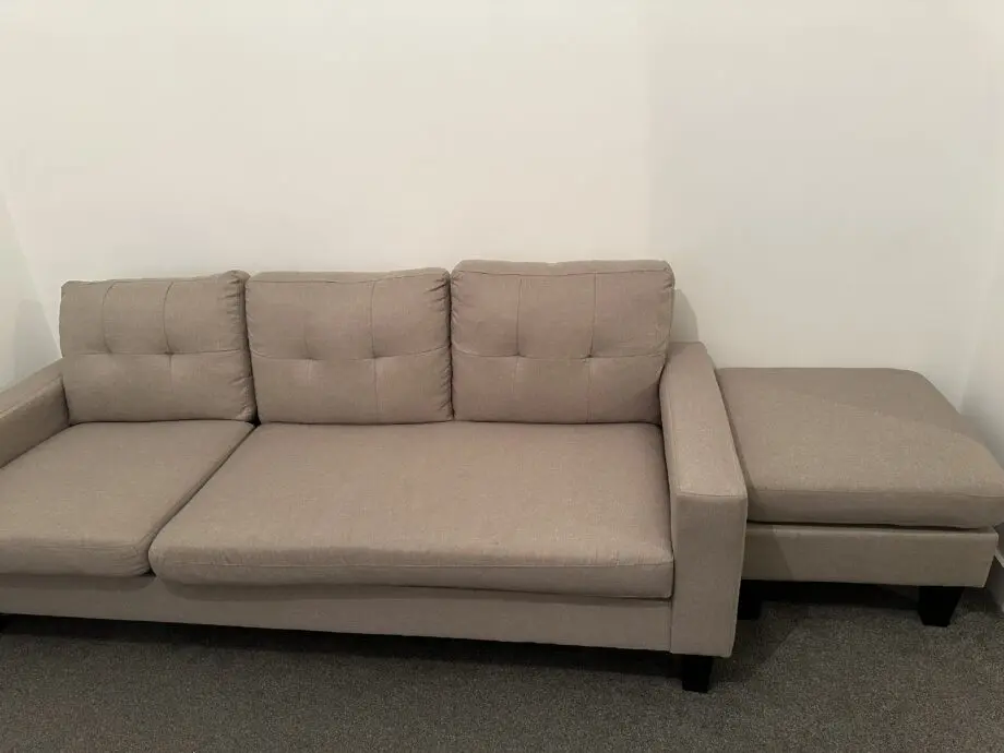 Luna Linen Fabric Reversible Sectional 3 Seater Sofa Cream