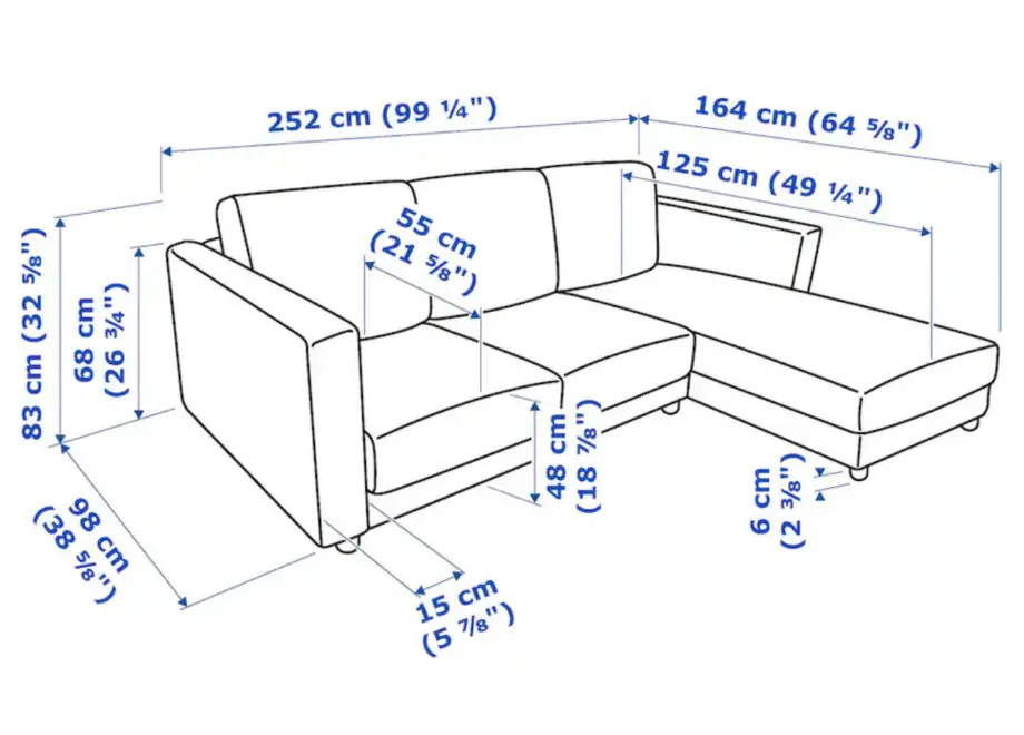 IKEA VIMLE 3-Seat Sofa with Chaise – Djuparp Dark Blue – Excellent Condition