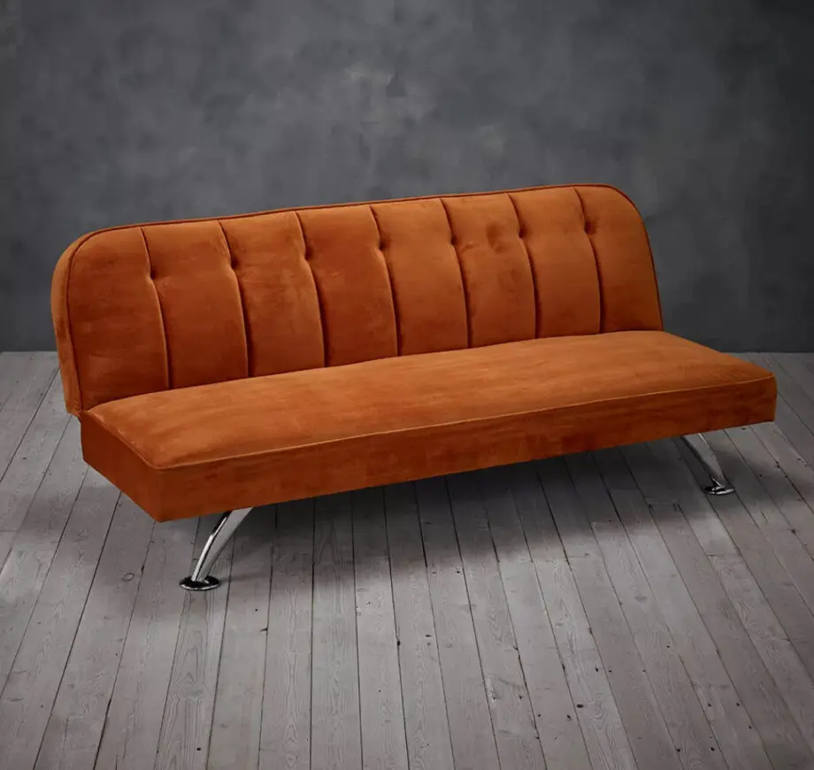 Brighton Orange Click Clack 3-Seater Sofa Bed Couch with Luxe Velvet