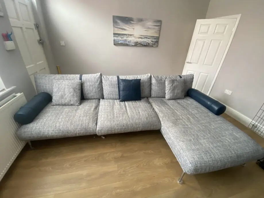Blue grey corner sofa