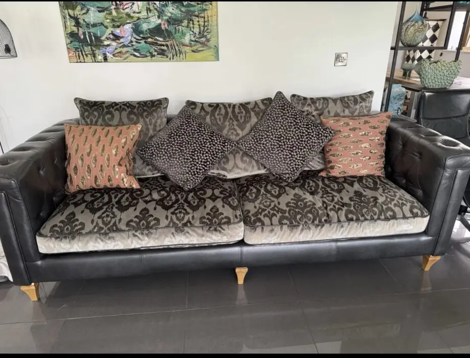 Alexander James Grey Leather & Fabric 3 Seater Sofa