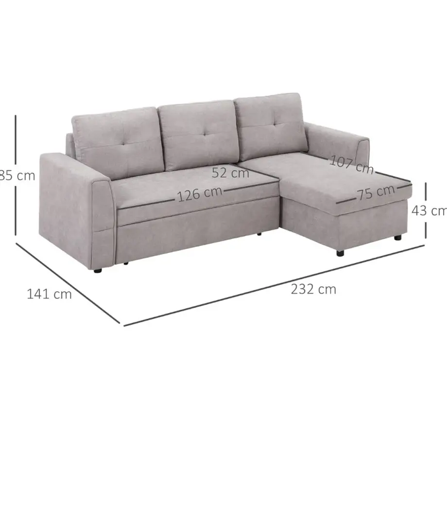 3 seater L shaped sofa with Storage- Grey color
