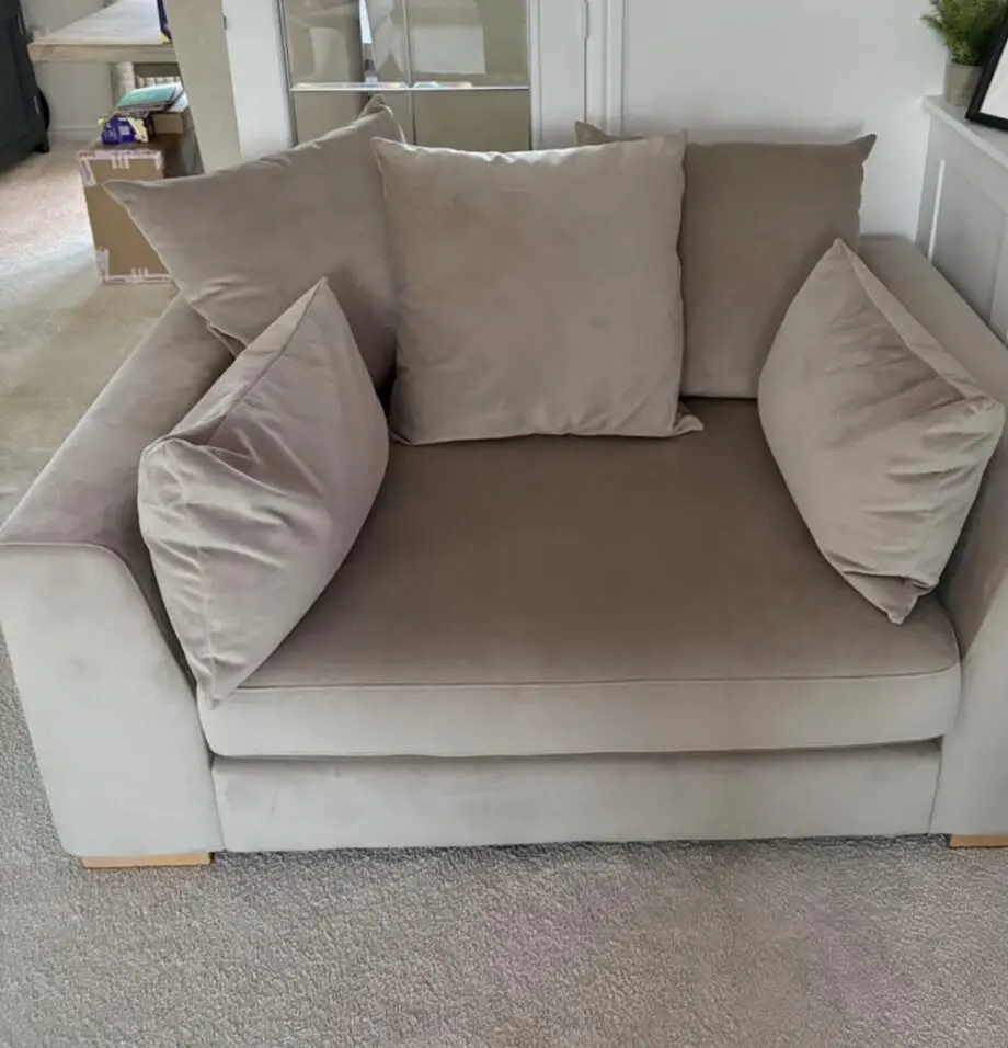 DFS Plush Range - Stone Velvet Pillow Back Cuddler Sofa