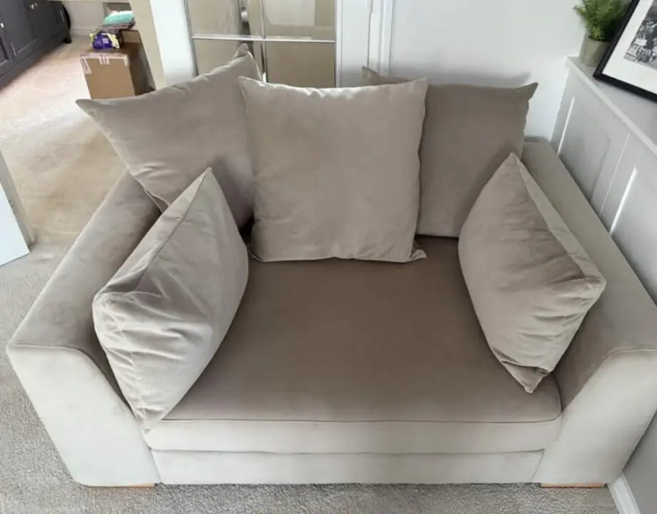 DFS Plush Range - Stone Velvet Pillow Back Cuddler Sofa