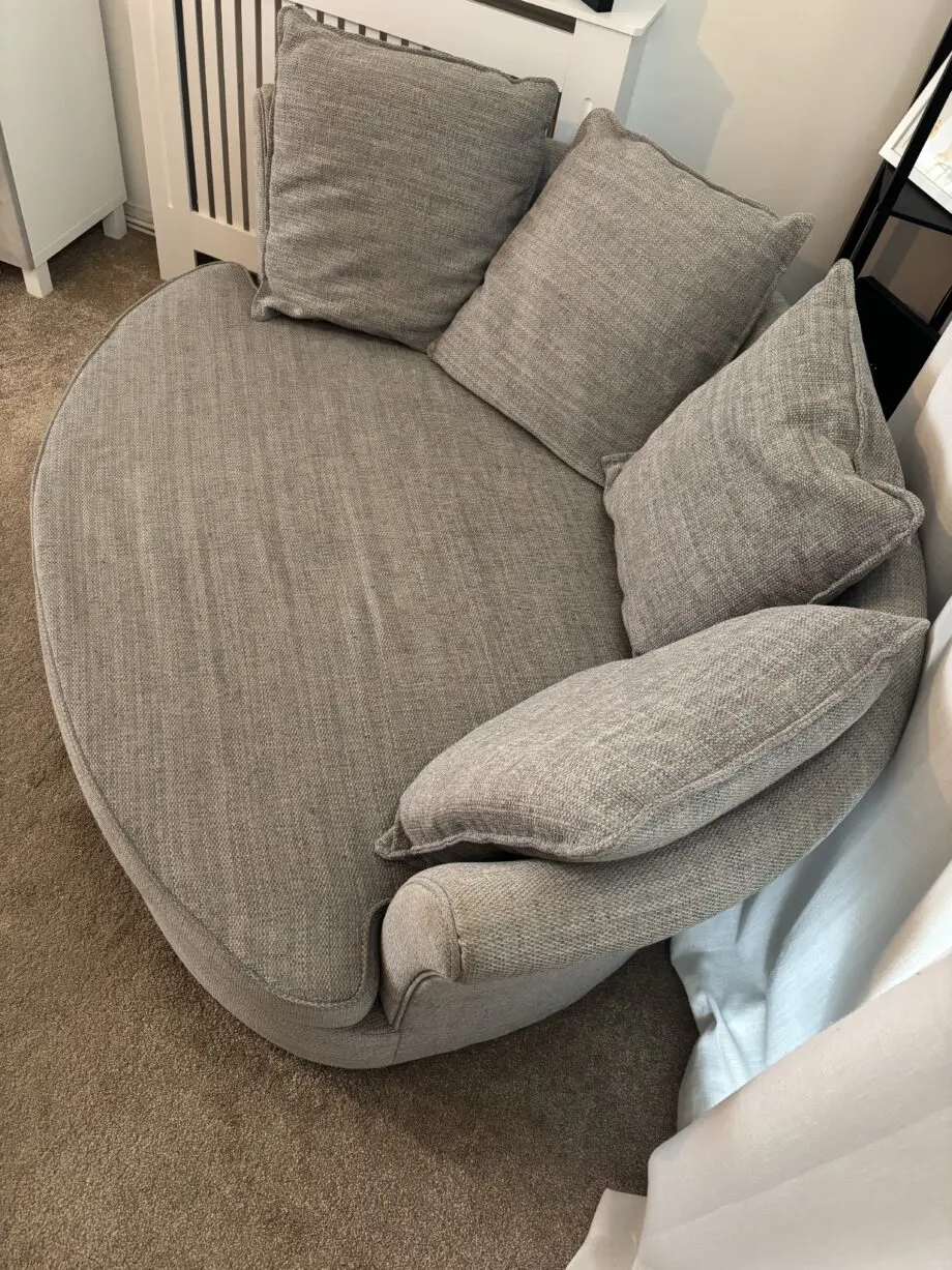 DFS silver lorella sofa set. 1x 4 seater lounger and 1x cuddler sofa