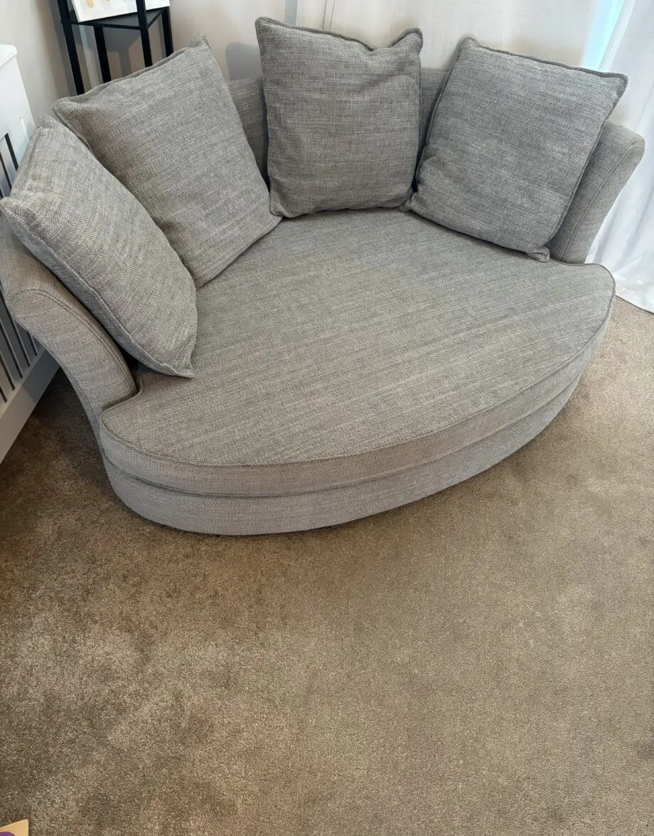 DFS silver lorella sofa set. 1x 4 seater lounger and 1x cuddler sofa