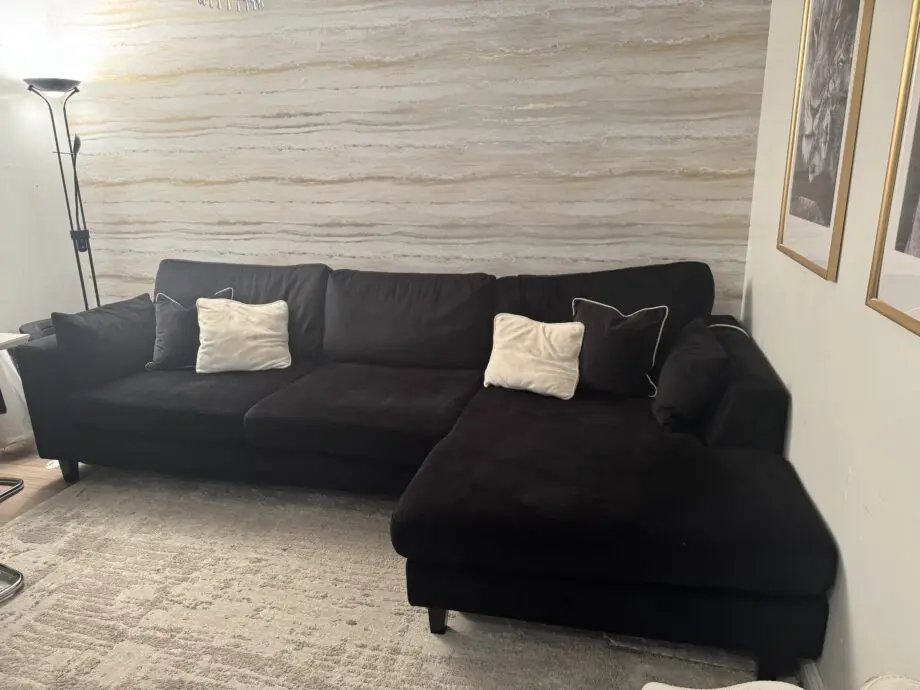 DFS Black Velvet Plush Chaise Sofa