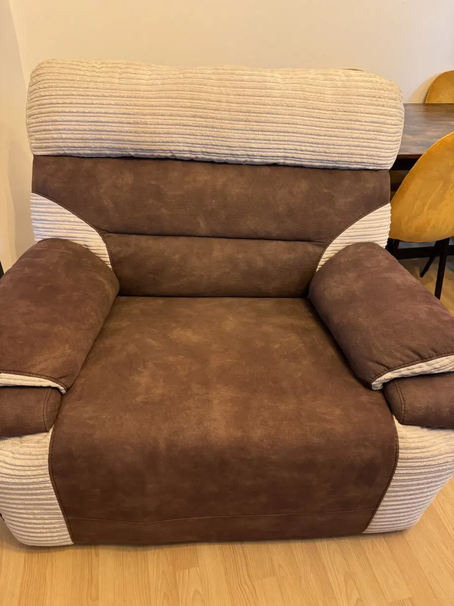 SCS electric recliner cuddle armchair,beige cord with brown fabric