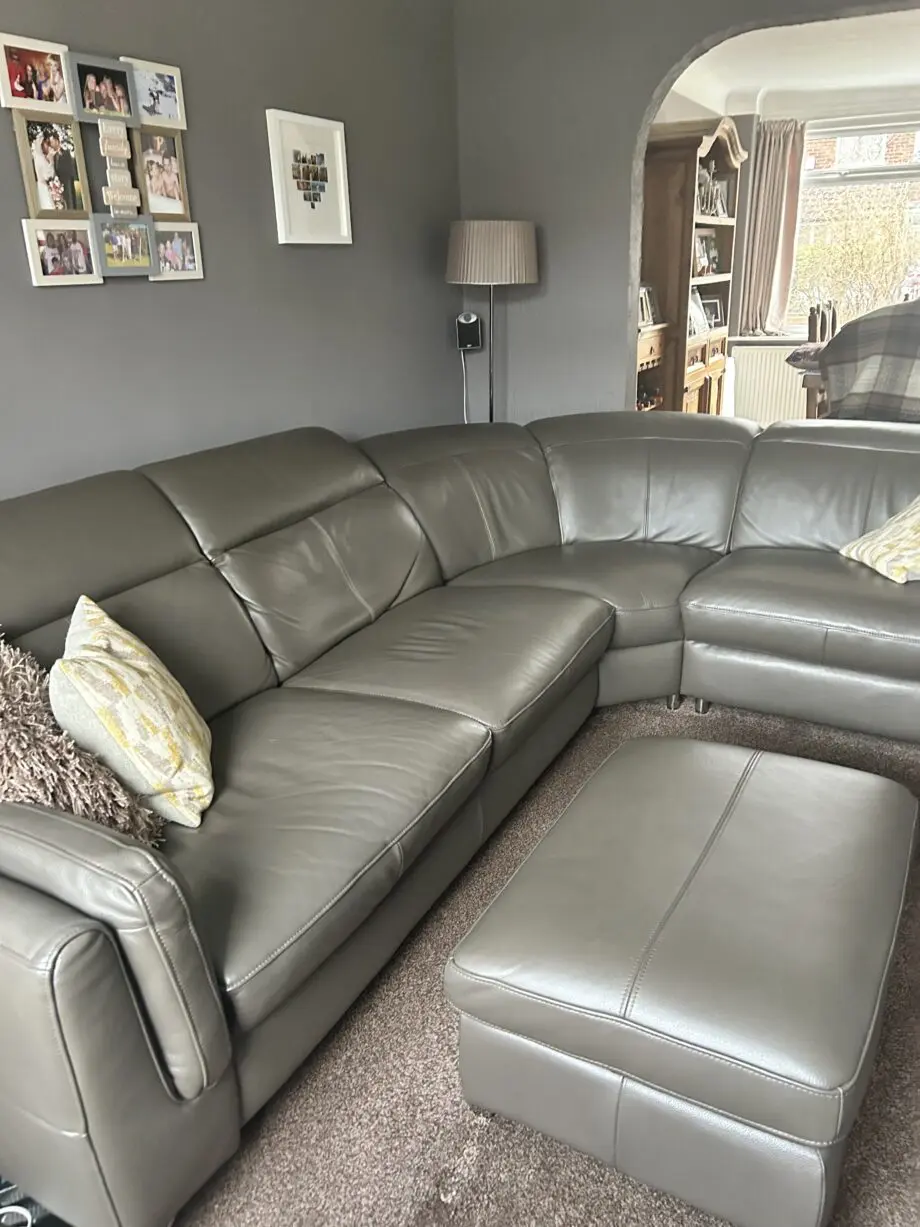 Sofology (Taupe) Leather Corner Sofa, inc. storage footstool