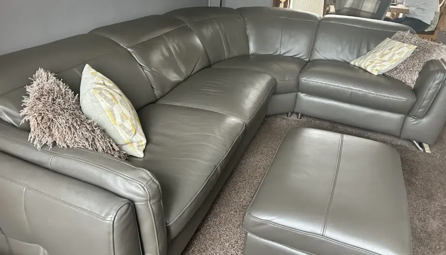 Sofology (Taupe) Leather Corner Sofa, inc. storage footstool