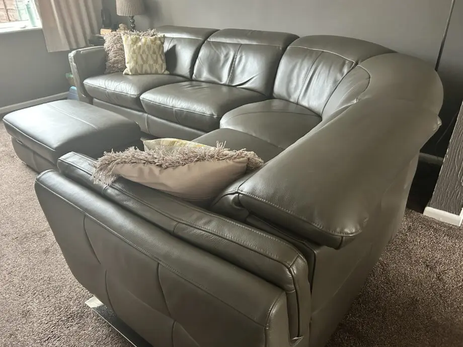 Sofology (Taupe) Leather Corner Sofa, inc. storage footstool