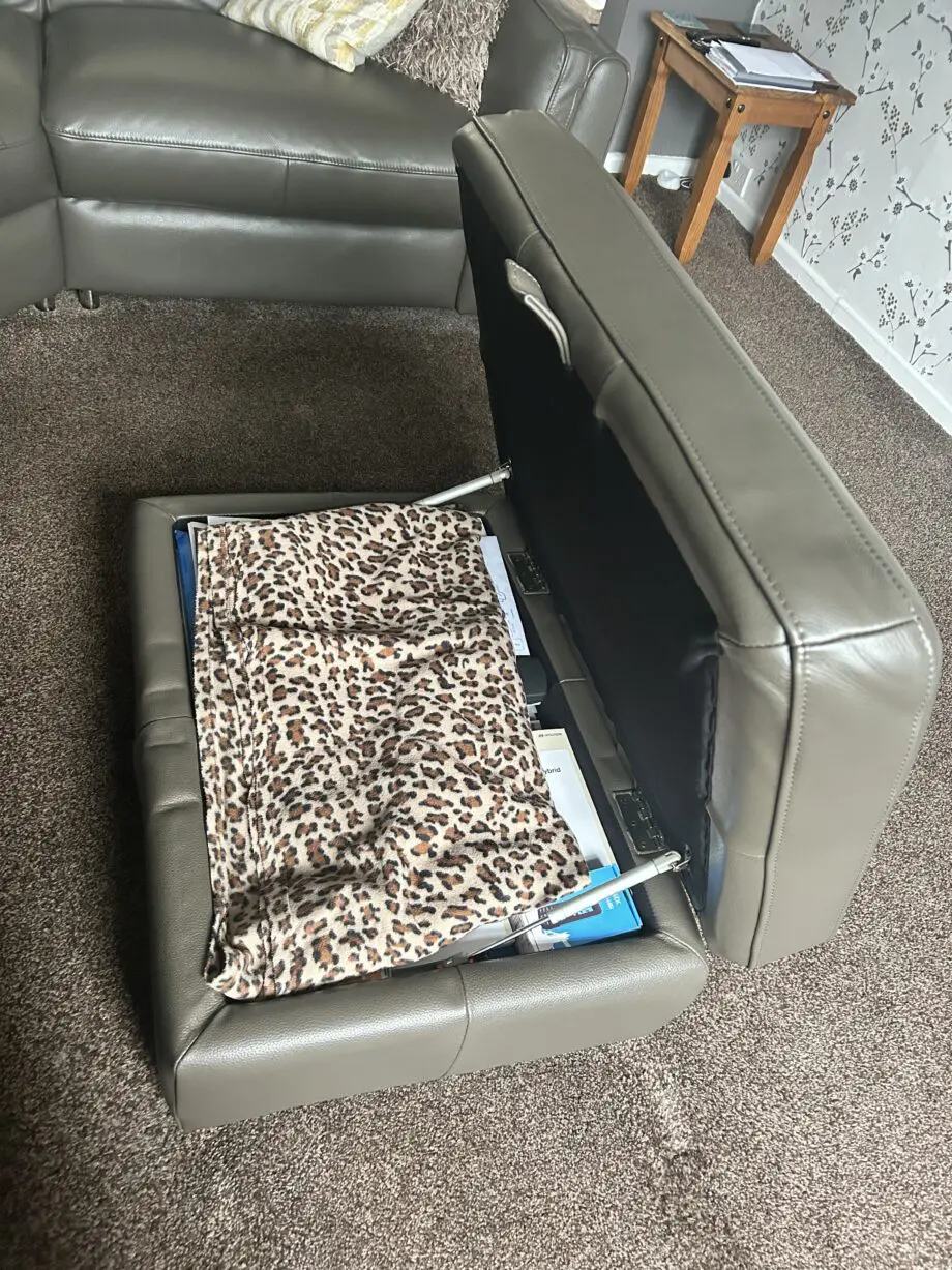Sofology (Taupe) Leather Corner Sofa, inc. storage footstool