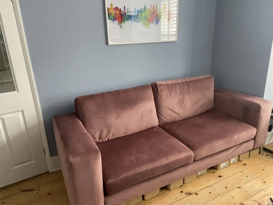 DFS Mauve velvet Darcy 4 seater sofa