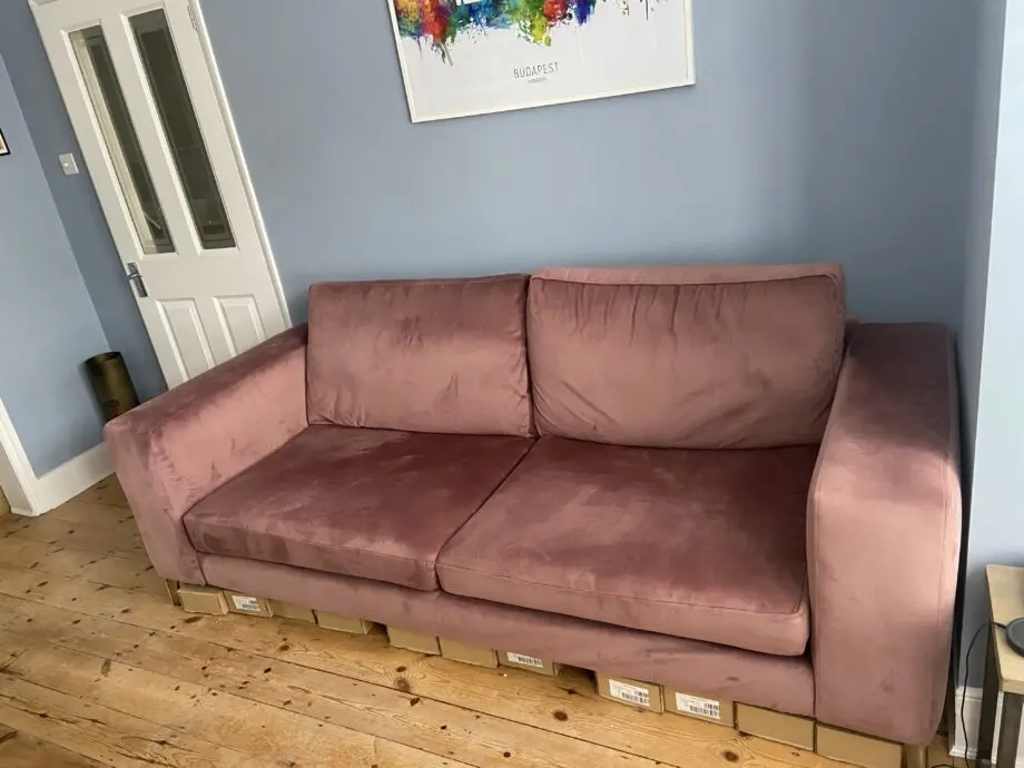 DFS Mauve velvet Darcy 4 seater sofa