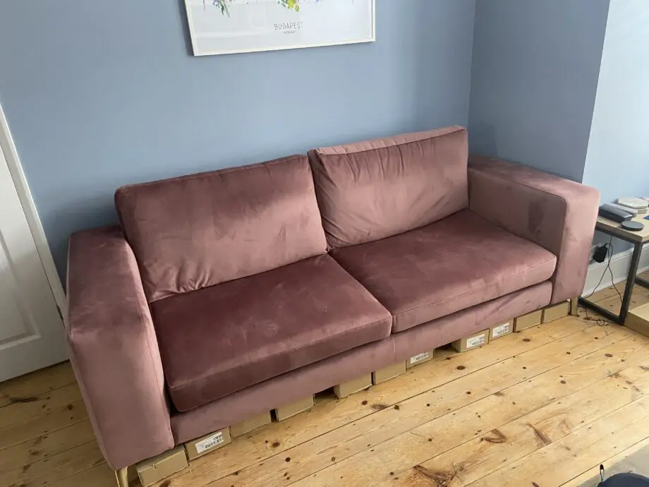 DFS Mauve velvet Darcy 4 seater sofa