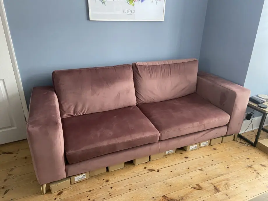 DFS Mauve velvet Darcy 4 seater sofa