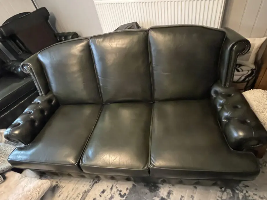 Quality traditional 3 piece suite green leather