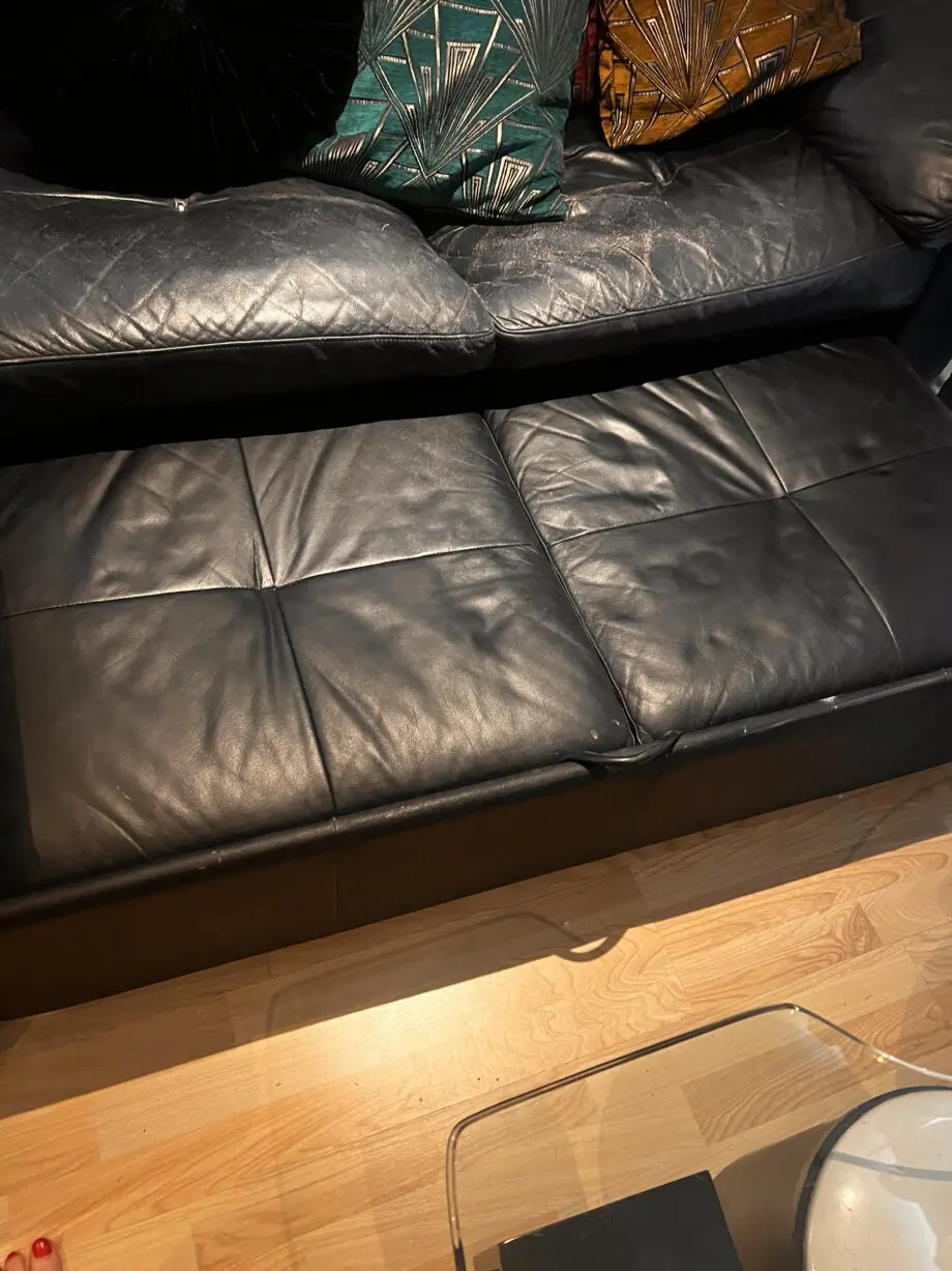 Real leather black corner sofa bed with storage