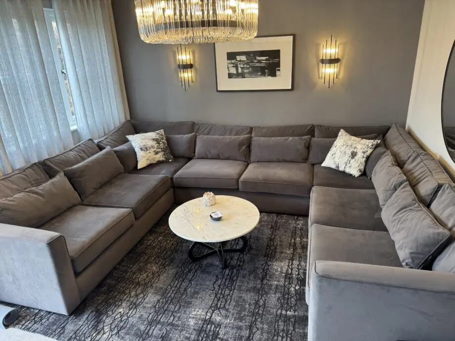 Long Eaton sofas custom made U shape, £5000 new