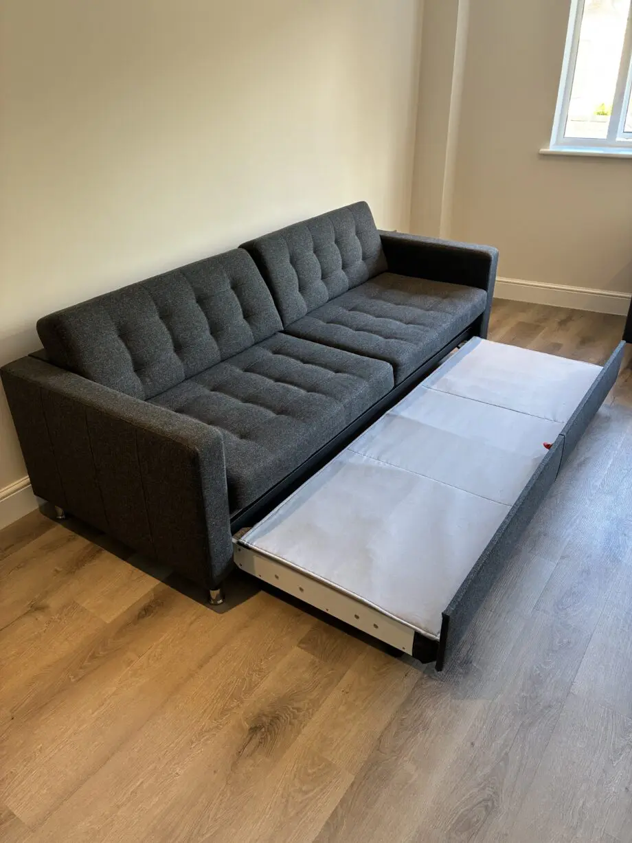 IKEA- LANDSKRONA 3-seat sofa-bed, Gunnared dark grey/metal