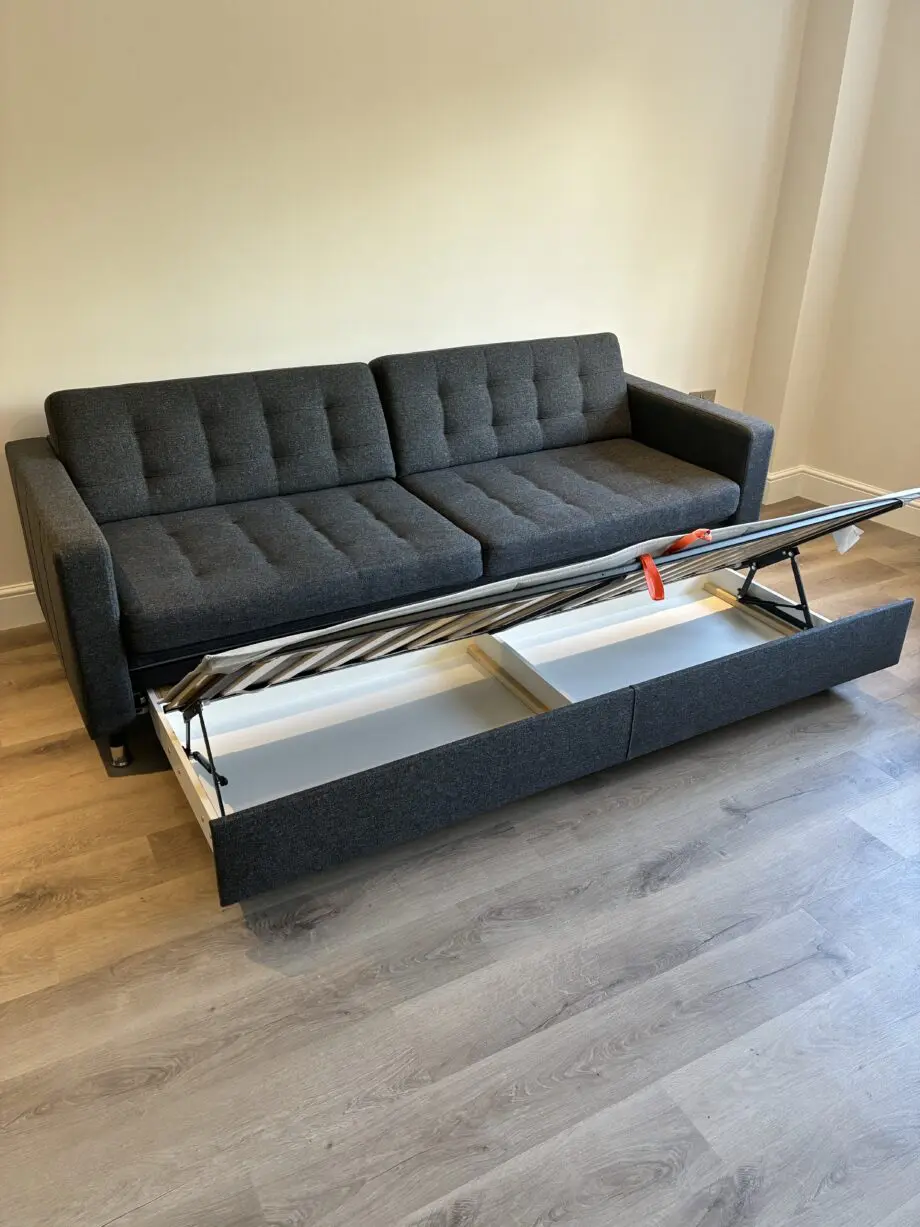 IKEA- LANDSKRONA 3-seat sofa-bed, Gunnared dark grey/metal