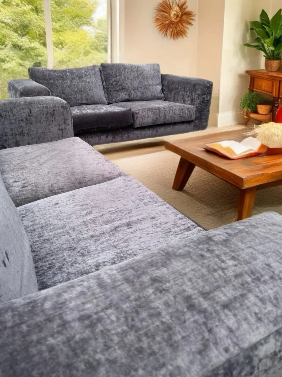 Luxury Grey Velvet Sofas – Feather-Filled Comfort & Elegant Style