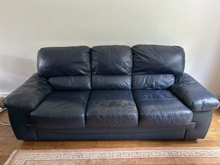 Leather 3 seater sofa and pouffe