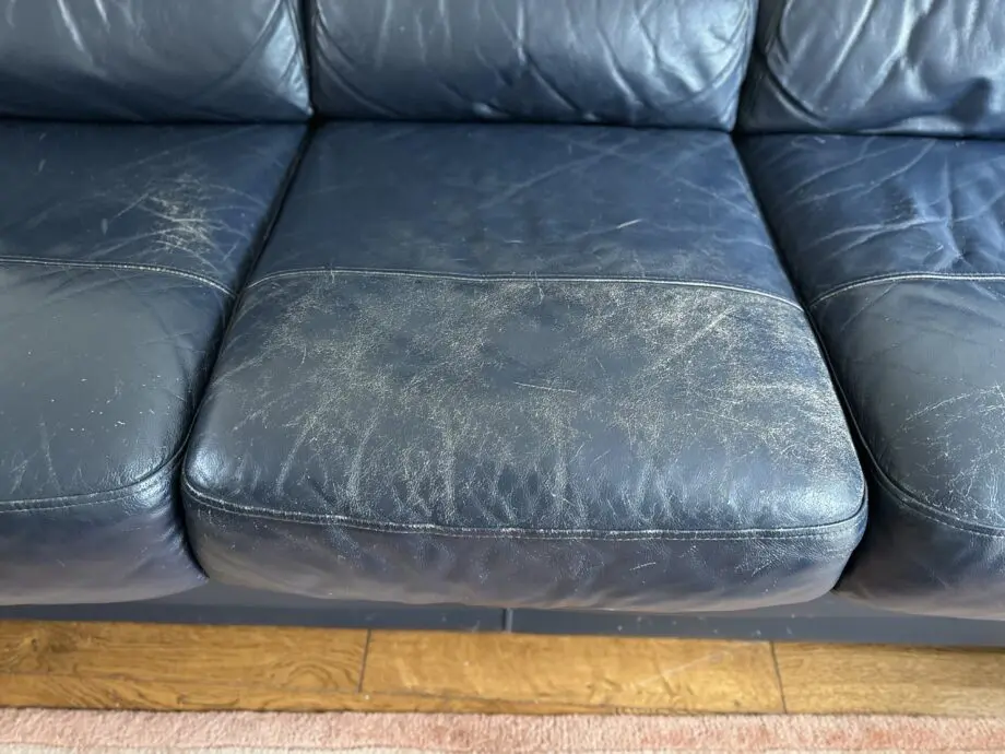 Leather 3 seater sofa and pouffe
