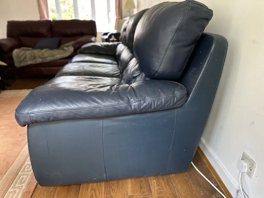 Leather 3 seater sofa and pouffe