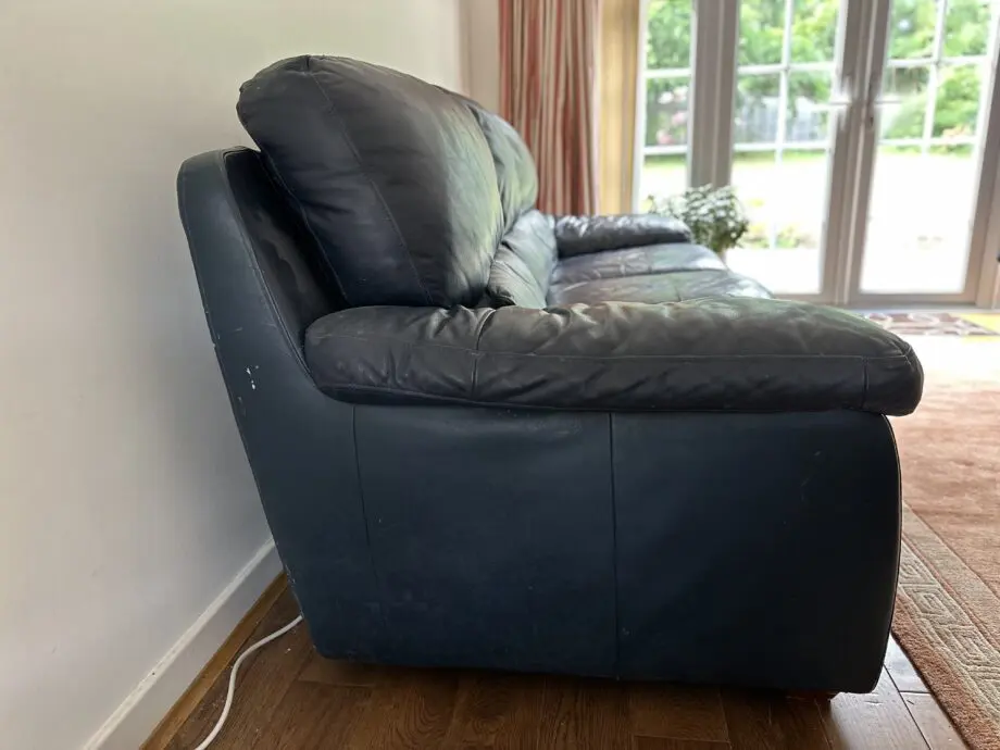 Leather 3 seater sofa and pouffe
