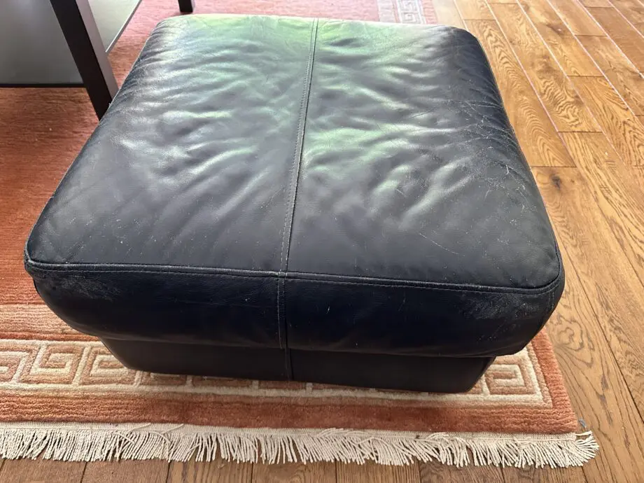 Leather 3 seater sofa and pouffe