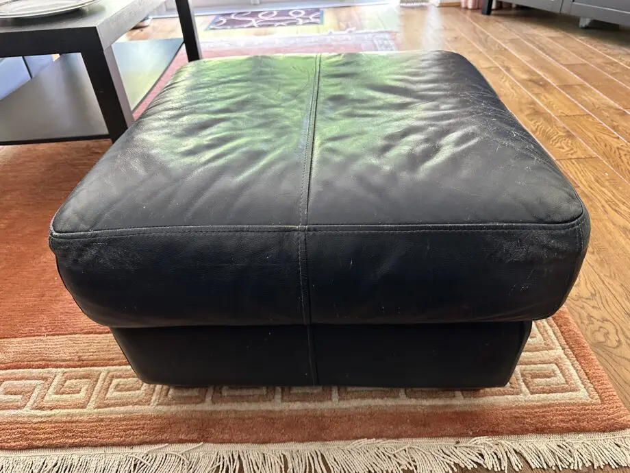 Leather 3 seater sofa and pouffe