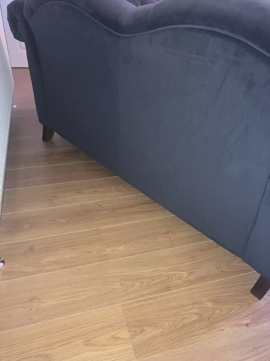 DFS Joules 3 seater velvet sofa, colour: charcoal. DFS Joules 2 seater velvet sofa, colour: charcoal. DFS Joules velvet footstool, colour: charcoal.