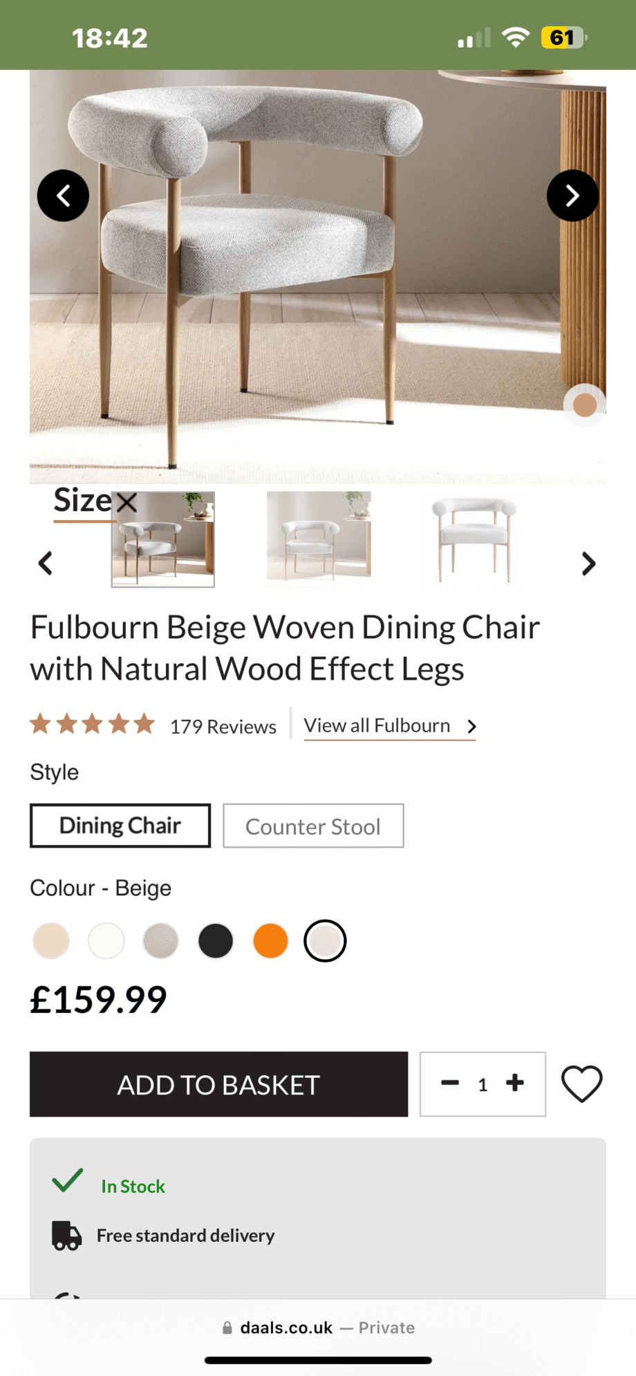 Beige arms chair