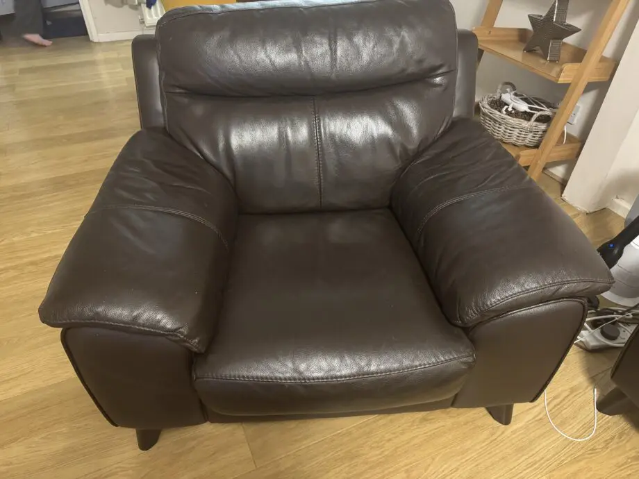 DFS BROWN LEATHER SOFA AND CHAIR