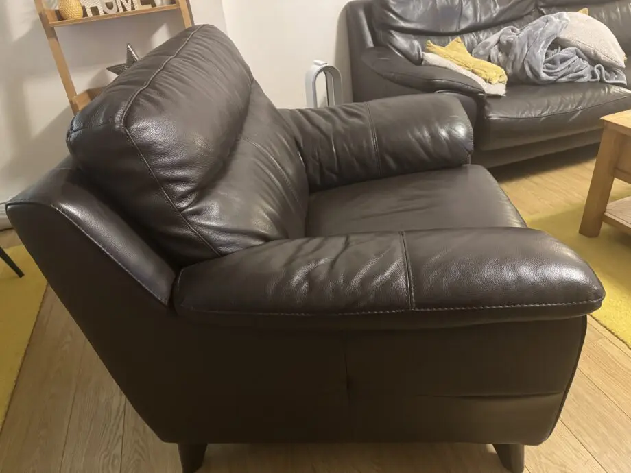 DFS BROWN LEATHER SOFA AND CHAIR