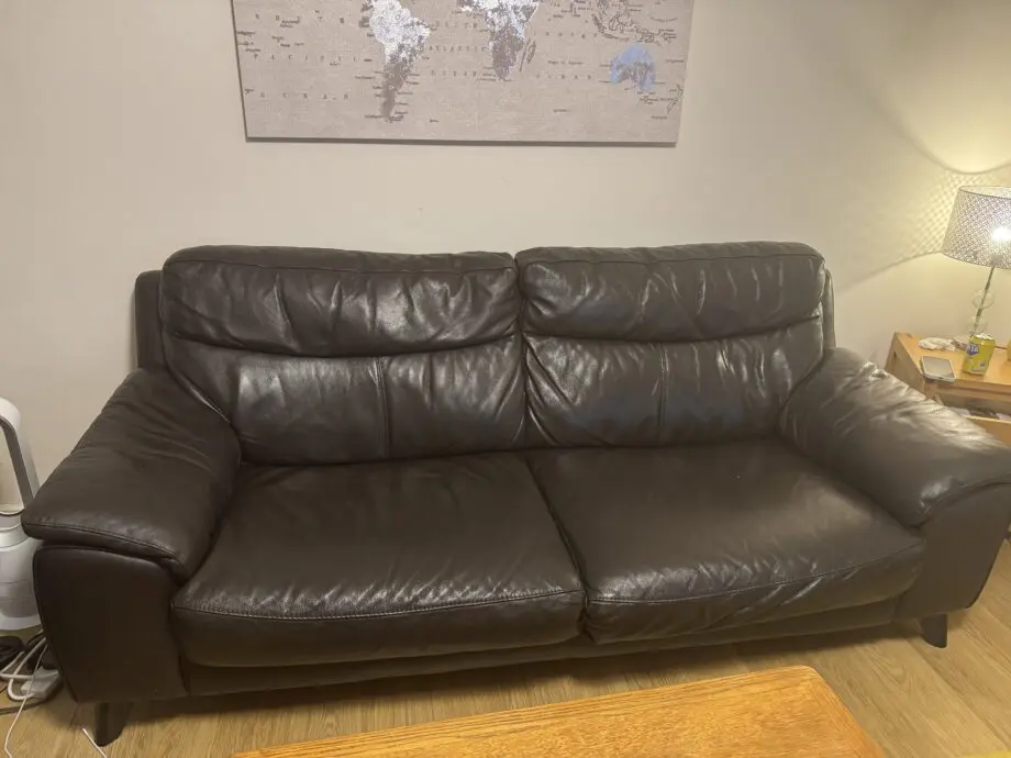 DFS BROWN LEATHER SOFA AND CHAIR