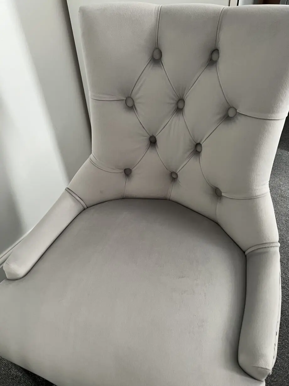 Verona Dining Chair in Light Grey Velvet with Chrome Knocker and Grey Legs