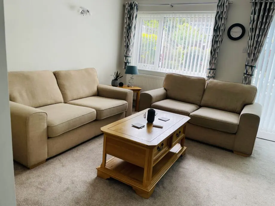 DFS 2 & 3 seater sofas, beige/oatmeal colour.