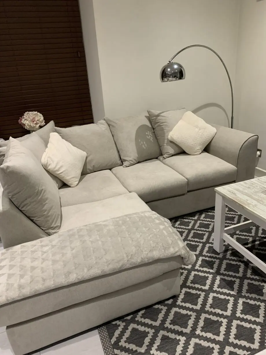 Plush Velvet Cream Corner Sofa ~ L Shaped SofaClub Sofa For Sale